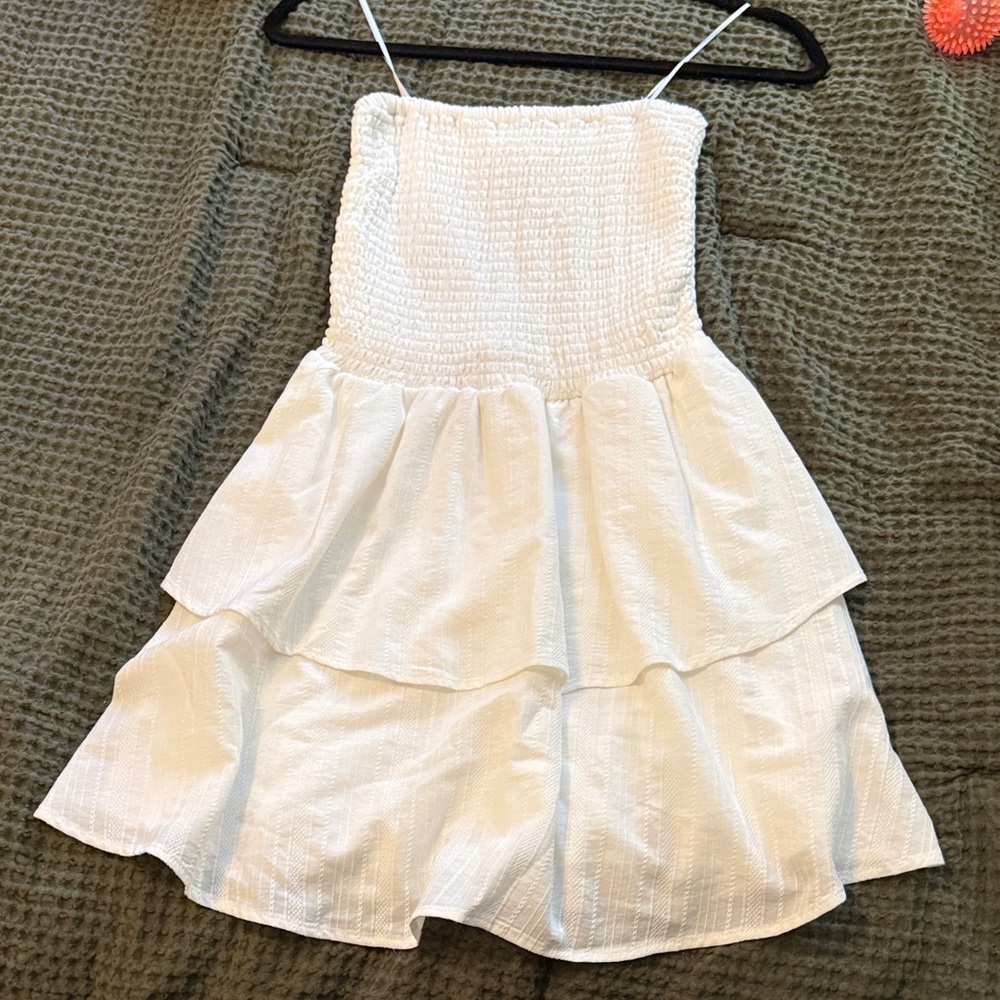 White Tiered Strapless Dress